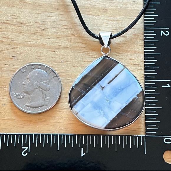 New Blue Owyhee Opal Stone Silver Overlay Pendant Necklace w Cord - Picture 5 of 6
